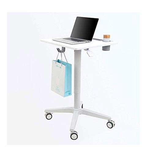 FHGDH Solid-Top Height Adjustable Mobile Laptop Desk Cart Ergonomic Table, Computer Desk Lecture Table Bedside Desk，White