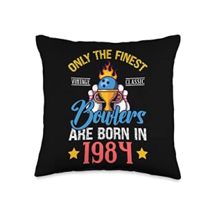 retro bowling champ year 42 only the finest vintage classic bowlers are born in 1984 throw pillow, 16x16, multicolor