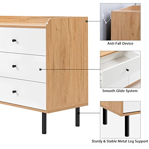 KFO Dresser for Bedroom, 6 Drawer Dresser with Metal Handle, Sturdy Frame Modern Bedroom Furniture, Chest of Drawers, Wood Dresser with Drawers for Living Room, Hallway, Children Room