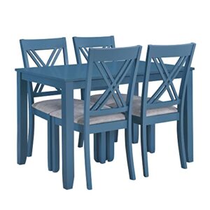 Bellemave 5 Piece Dining Table Set, Kitchen Dining Table with 4 X-Back Chairs, Wooden Dining Table and Upholstered Chair Set, Farmhouse Dining Room Set for 4 Persons (Blue)