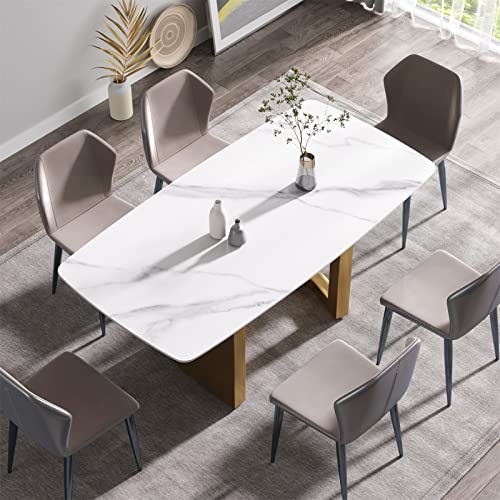 LKTART 70.87" Modern Artificial Marble Dinning Table Sintered Stone Table Top Metal Golden Hollow Leg Suitable for 6-8 People Dinning Room Kichen (no Chair)