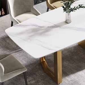 LKTART 70.87" Modern Artificial Marble Dinning Table Sintered Stone Table Top Metal Golden Hollow Leg Suitable for 6-8 People Dinning Room Kichen (no Chair)