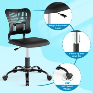 PALONE Home Office Chair Ergonomic Desk Chair Mesh Computer Adjustable Height Seat 360° Swivel Gaming Armless Chair Task with 5 Rolling Castors Upholstered Comfy Office Chair No Arms(Black)