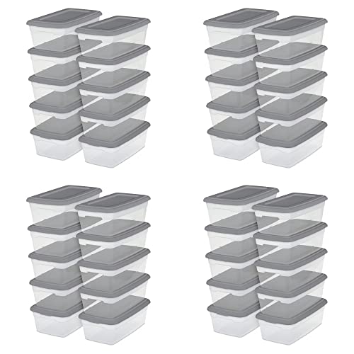 40 Pack 6 Qt. Plastic Shoes Storage With Durable Lid, Stackable and Nestable Snap Lid BPA-Free Plastic Storage Box Organizing Container With Gray Lid.