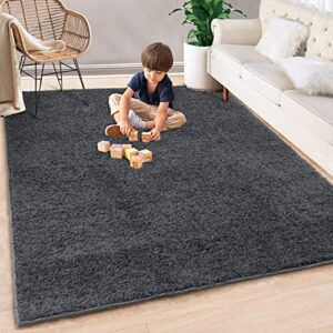 Fashionwu Area Rugs 8 x 10 Shaggy Rug for Bedroom Non-Shedding Fluffy Shag Area Rug Soft Plush Rug Luxury High Pile Fluffy Shag Rugs for Bedroom Cozy Carpet for Kids Room Nursery Room, Dark Grey