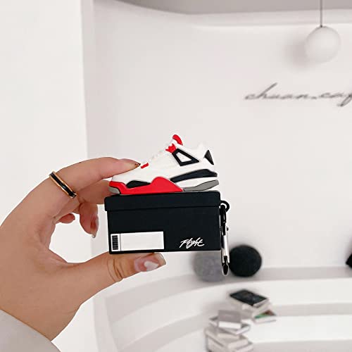 Noctiloros Fun Shoe Boxcase for Airpods pro 2019/2022 Cool Sneaker Headphone case Cover with Keychain and Magnetic Anti-Loss Cord Red