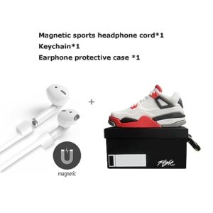 Noctiloros Fun Shoe Boxcase for Airpods pro 2019/2022 Cool Sneaker Headphone case Cover with Keychain and Magnetic Anti-Loss Cord Red