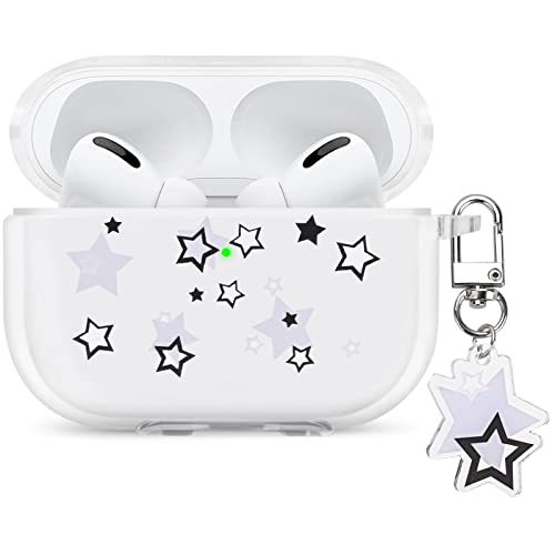 AirPod Pro Case with Star Keychain, Cute Charms Star Pattern Design Clear Soft Protective Cover Compatiable with AirPods Pro