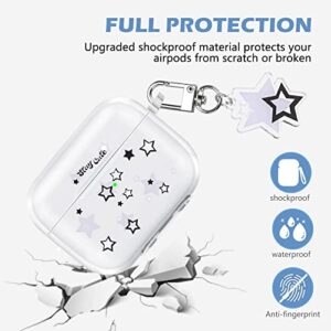 AirPod Pro Case with Star Keychain, Cute Charms Star Pattern Design Clear Soft Protective Cover Compatiable with AirPods Pro