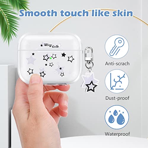 AirPod Pro Case with Star Keychain, Cute Charms Star Pattern Design Clear Soft Protective Cover Compatiable with AirPods Pro