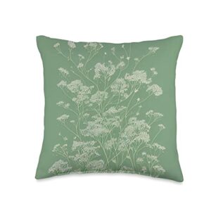 aesthetic designs by moshitaishi sage green botanical flower minimalist pastel mint aesthetic throw pillow, 16x16, multicolor