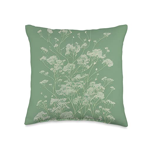 Aesthetic Designs by Moshitaishi Sage Green Botanical Flower Minimalist Pastel Mint Aesthetic Throw Pillow, 16x16, Multicolor