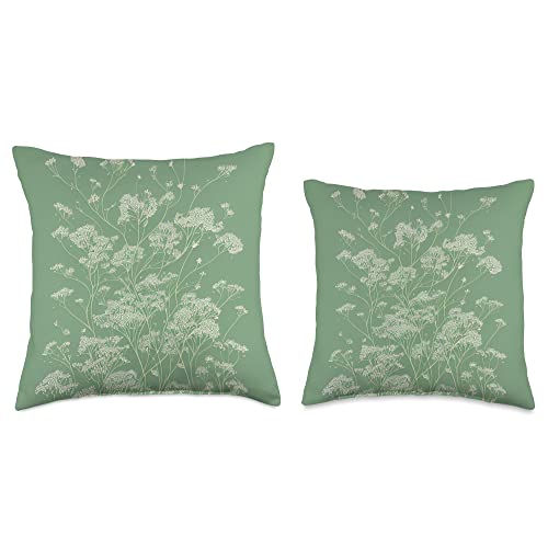 Aesthetic Designs by Moshitaishi Sage Green Botanical Flower Minimalist Pastel Mint Aesthetic Throw Pillow, 16x16, Multicolor