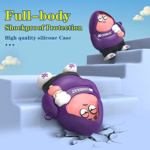 AIBEAMER [7in1] Case for Airpods 2&1 Cute Funny Air Pods Cover, 3D Cartoon Character AirPod 2 Cover Silicone Protective Skin Boys Girls Fashion Kawaii Case for Apple Airpods1/2 with Keychain (Purple)