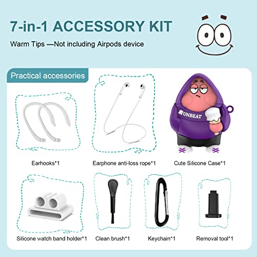 AIBEAMER [7in1] Case for Airpods 2&1 Cute Funny Air Pods Cover, 3D Cartoon Character AirPod 2 Cover Silicone Protective Skin Boys Girls Fashion Kawaii Case for Apple Airpods1/2 with Keychain (Purple)