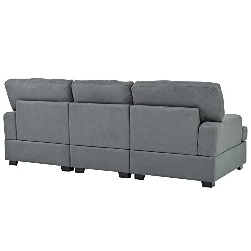 LUMISOL 91" Contemporary Deep Seat Sofa, Linen Fabric 3 Seater Sofa with Track Arms, Modern Sofa Couch with Pillows for Living Room, Bedroom, Small Apartment (Gray)