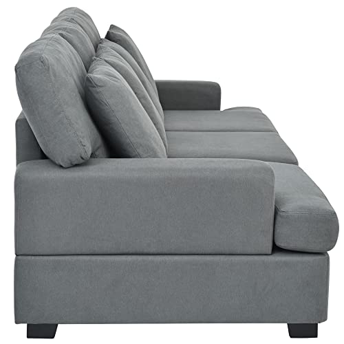 LUMISOL 91" Contemporary Deep Seat Sofa, Linen Fabric 3 Seater Sofa with Track Arms, Modern Sofa Couch with Pillows for Living Room, Bedroom, Small Apartment (Gray)