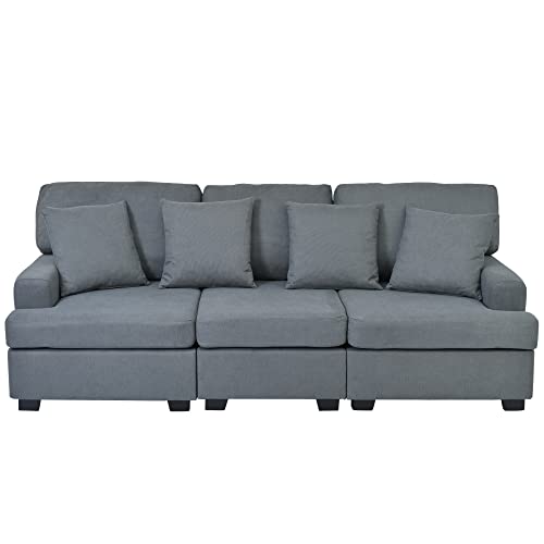 LUMISOL 91" Contemporary Deep Seat Sofa, Linen Fabric 3 Seater Sofa with Track Arms, Modern Sofa Couch with Pillows for Living Room, Bedroom, Small Apartment (Gray)