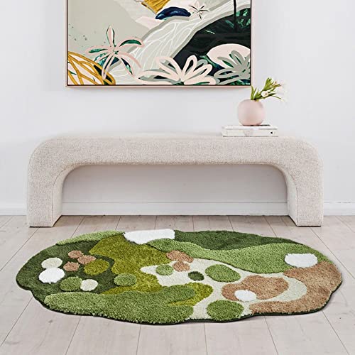 KOYPEM Moss Rug 3D Stereo for Living Room Green Carpet Bedroom Bedside Floor Mat Anti-Slip Modern Shaggy Rugs Home Decor 32x64 in