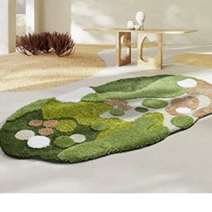 KOYPEM Moss Rug 3D Stereo for Living Room Green Carpet Bedroom Bedside Floor Mat Anti-Slip Modern Shaggy Rugs Home Decor 32x64 in