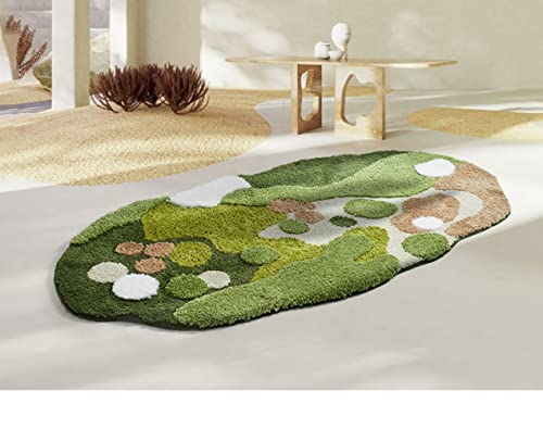 KOYPEM Moss Rug 3D Stereo for Living Room Green Carpet Bedroom Bedside Floor Mat Anti-Slip Modern Shaggy Rugs Home Decor 32x64 in