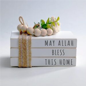 dazingart mini wood book stack, may allah bless this home, farmhouse islamic home decor, eid tiered tray decoration ramadan decor for table