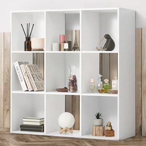 fencer wire 11-inch cube storage organizer shelf w/back, with exterior edge, room storage shelves divider, bookcase, 6-cube / 8-cube / 9-cube, colors available in rustic grey oak and white