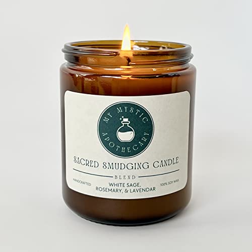 My Mystic Apothecary Sacred Smudging Candle - Candle Made with White Sage, Rosemary, and Lavender for Cleansing | Cotton Wick | 100% Soy Wax | 40 Hour Burn time | 7.75 Oz White Sage Candle