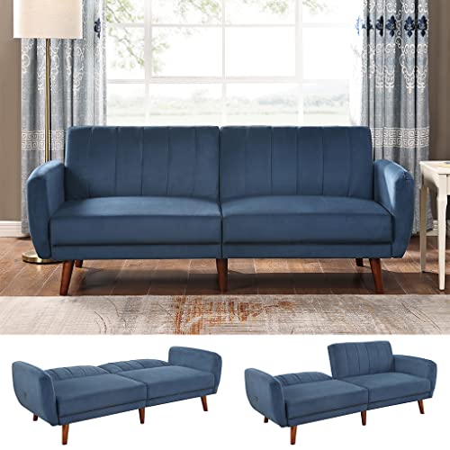 PEFEK Futon Sofa Bed Sleeper Loveseat Convertible Couch for Living Room with USB Charging, Modern Velvet Teal Love Seat Sofá Couch, Sofa Cama para Sala Muebles, Navy