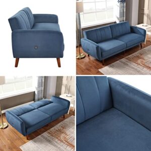 PEFEK Futon Sofa Bed Sleeper Loveseat Convertible Couch for Living Room with USB Charging, Modern Velvet Teal Love Seat Sofá Couch, Sofa Cama para Sala Muebles, Navy