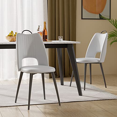 SunsGrove Faux Leather Indoor Kitchen Dining Chairs Set of 2, Comfortable Modern Upholstered Chairs for Dining Room, Living Room, and Bedroom Side Chairs (Grey)