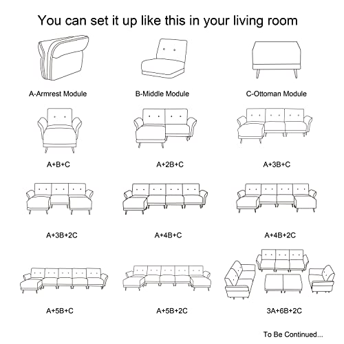 Modular Sectional Sofa Customizable Sherpa Fabric with Ottoman for Living Room