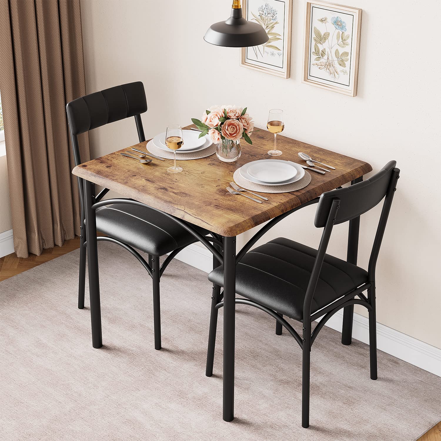 IDEALHOUSE 3 Piece Kitchen Table Set, Dining Table and Chairs for 2