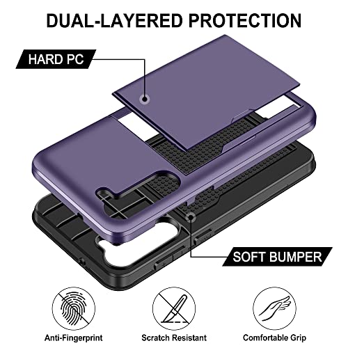 SAMONPOW for Samsung S23 Case with Card Holder, Hybrid Samsung S23 Wallet Case Card Slot Heavy Duty Dual Layer Shockproof Bumper Phone Protective Case Slide Pocket Cover for Samsung Galaxy S23 6.1”