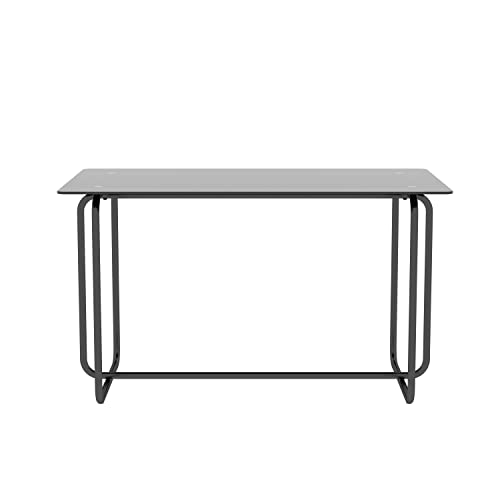 Lepfun Rectangular Tempered Kitchen Small Modern Glass Dining 4 with Wood Printed Transfer Metal Legs, Coffee Table for Living Room (Black)