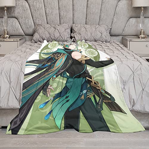 Dalicoter Game Genshin Impact Blanket Sumeru Alhaitham Anime Blanket 60"×50" Super Soft Flannel Throw Blanket Lightweight Blanket Warm Winter Blanket Towel Blanket for Couch Kids Girls & Adults