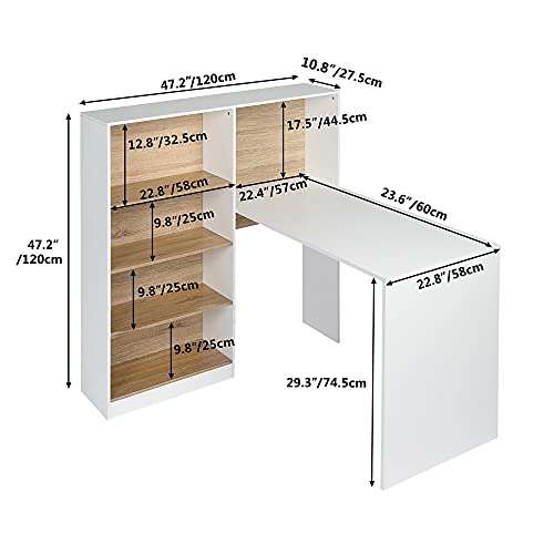 ZSQAW Office Desk Computer Desk Laptop Study Desk L Shape Desk with 4 Tiers Bookshelf Home Office Workstation