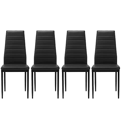 LCH, Black Room High Back, PU Leather Seat and Metal Frame, Kitchen Chairs Set of 4 Dining Roomchairs