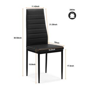 LCH, Black Room High Back, PU Leather Seat and Metal Frame, Kitchen Chairs Set of 4 Dining Roomchairs