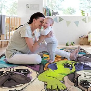 Oueoty Watercolor Pug Puppy Dog Area Rug Rugs for Living Room Bedroom 9x12ft/108x144in/275cmx365cm