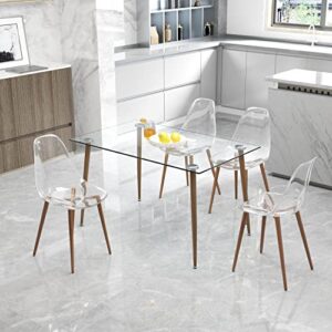 Gxcevsou Dining Chairs Set of 4, Modern Plastic Transparent Crystal Ghost Seat, Nordic Creative Makeup Stool Negotiation Chair for Dining Room Living Room Bedroom - Walnut Wood Color Metal Leg