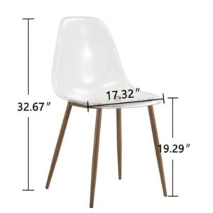 Gxcevsou Dining Chairs Set of 4, Modern Plastic Transparent Crystal Ghost Seat, Nordic Creative Makeup Stool Negotiation Chair for Dining Room Living Room Bedroom - Walnut Wood Color Metal Leg