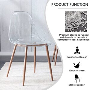 Gxcevsou Dining Chairs Set of 4, Modern Plastic Transparent Crystal Ghost Seat, Nordic Creative Makeup Stool Negotiation Chair for Dining Room Living Room Bedroom - Walnut Wood Color Metal Leg