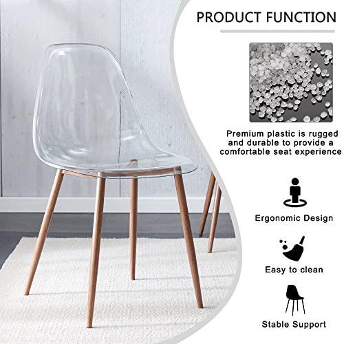 Gxcevsou Dining Chairs Set of 4, Modern Plastic Transparent Crystal Ghost Seat, Nordic Creative Makeup Stool Negotiation Chair for Dining Room Living Room Bedroom - Walnut Wood Color Metal Leg