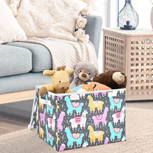 CaTaKu Cute Animals Llama Storage Bins with Lids Fabric Large Storage Container Cube Basket with Handle Decorative Storage Boxes for Organizing Clothes Shelves