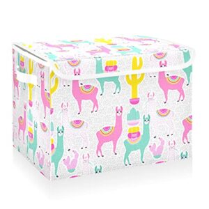 cataku llama cactus cute storage bins with lids fabric large storage container cube basket with handle decorative storage boxes for organizing clothes shelves