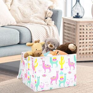 CaTaKu Llama Cactus Cute Storage Bins with Lids Fabric Large Storage Container Cube Basket with Handle Decorative Storage Boxes for Organizing Clothes Shelves