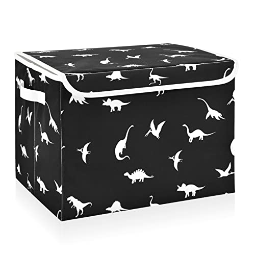 CaTaKu Dinosaurs Silhouettes Black Storage Bins with Lids Fabric Large Storage Container Cube Basket with Handle Decorative Storage Boxes for Organizing Clothes Shelves