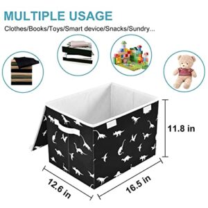 CaTaKu Dinosaurs Silhouettes Black Storage Bins with Lids Fabric Large Storage Container Cube Basket with Handle Decorative Storage Boxes for Organizing Clothes Shelves