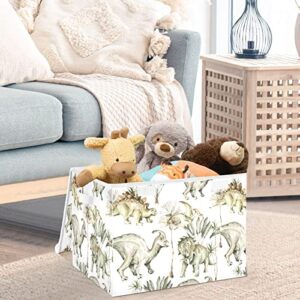 CaTaKu Dinosaurs Jungle Leaves Storage Bins with Lids Fabric Large Storage Container Cube Basket with Handle Decorative Storage Boxes for Organizing Clothes Shelves